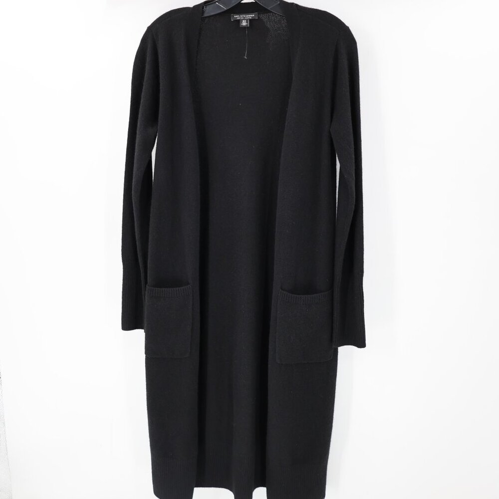 Saks Fifth Avenue Cardigan Women XS Cashmere Long Open Front Sweater Pocket knit
